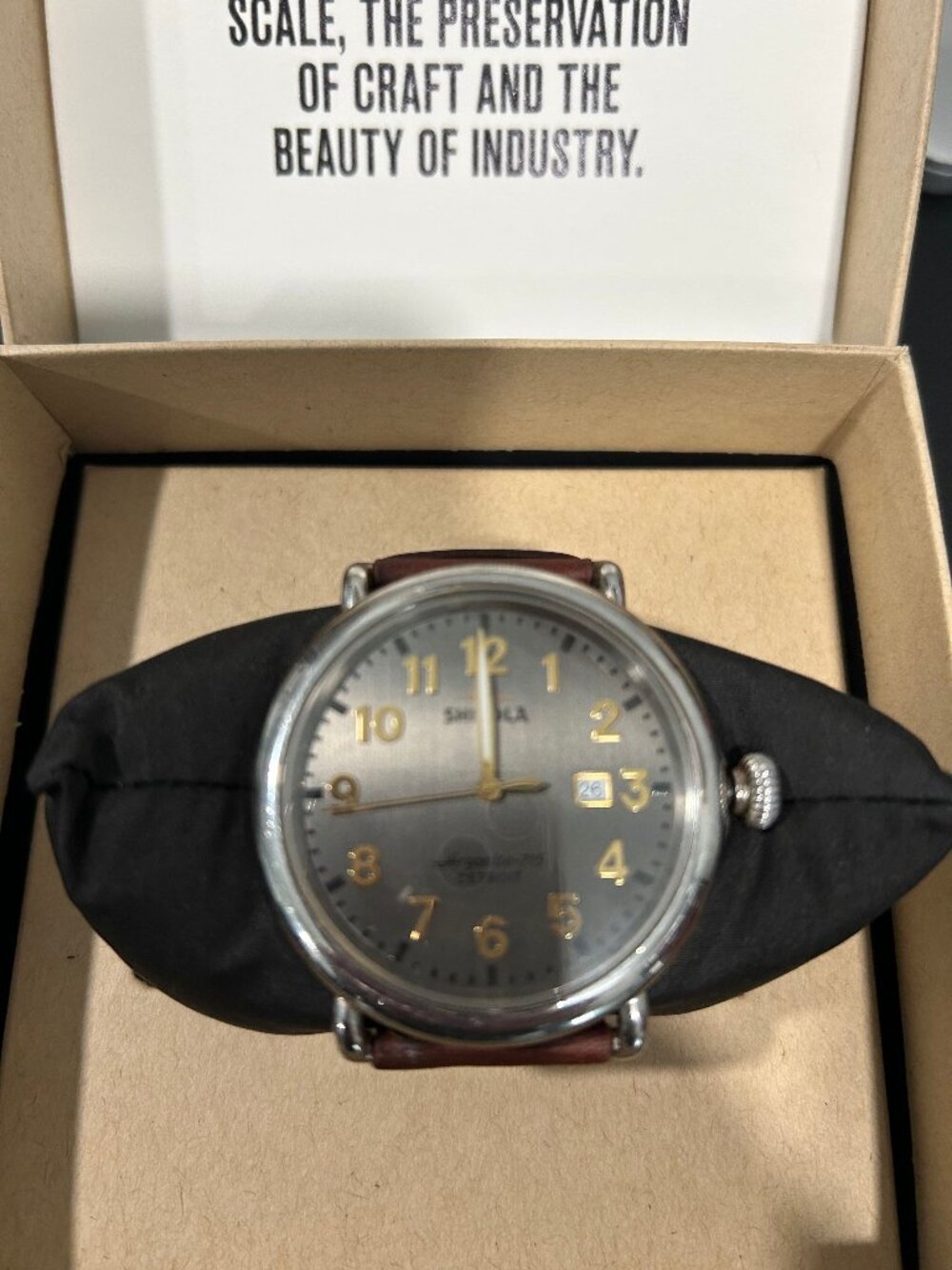 Shinola Men's Watch Gray Dial Brown Leather Strap - 44mm Battery Movement